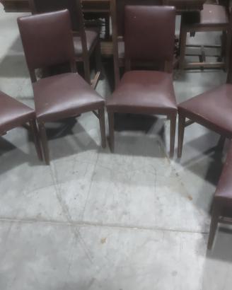 Sedie vintage legno massello rivestimento in pelle