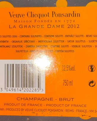 Champagne Veuve Clicquot La Grande Dame 2012 -