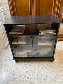 Mobiletto porta Tv c/ante in vetro nero con ruote