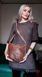 Borsa a tracolla vintage vera pelle marrone