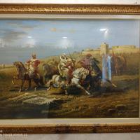 Quadro dipinto raffigurante arabi a cavallo
