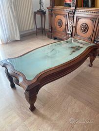 Tavolino da salotto con vetro anticato