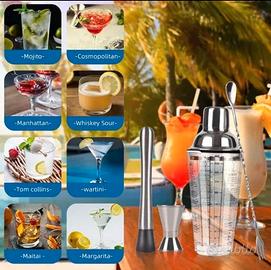 Shaker per cocktail in vetro stampato con misurino