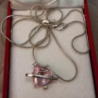 Collana "Snake" puro Argento925 con cuore rosa