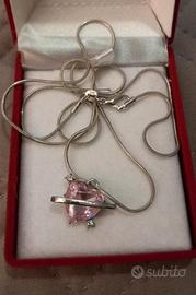 Collana "Snake" puro Argento925 con cuore rosa