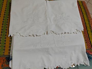 antico lenzuolo matrimoniale tutto ricamato 