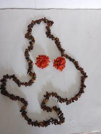 Orecchini Corallo e Collana occhio di Tigre