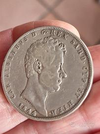 Moneta argento Carlo Alberto 1844