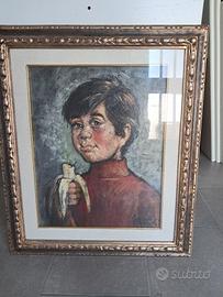 DIPINTO OLIO SU TELA "BAMBINO CON BANANA"