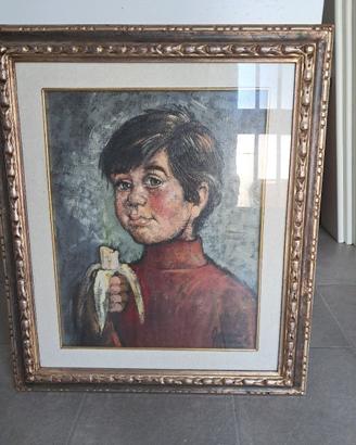 DIPINTO OLIO SU TELA "BAMBINO CON BANANA"
