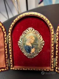 Trittico devozionale in filigrana d'argento