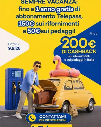 Telepass: fino a 1 anno gratis + 200€ di Cashback