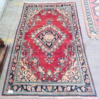 TAPPETO ROSSO CORNICE BEIGE FIORI BLU
