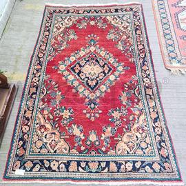 TAPPETO ROSSO CORNICE BEIGE FIORI BLU