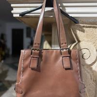 Borsa shopper in vera pelle marrone
