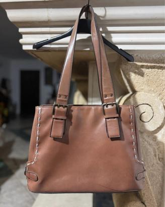 Borsa shopper in vera pelle marrone