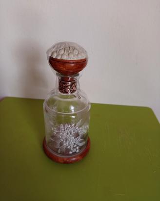 Bottiglia decorata vetro e legno 