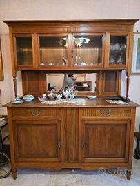 Credenza con vetrina in legno massello Primo '900