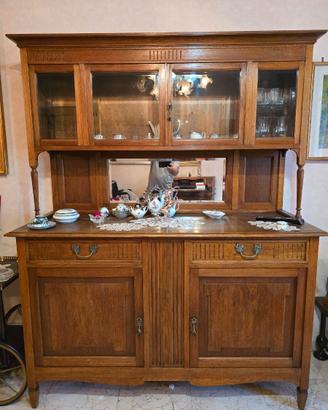 Credenza con vetrina in legno massello Primo '900