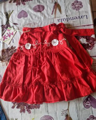 gonna bimba 3 anno cotone rossa con balze 
