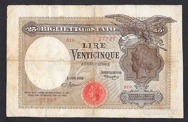 Biglietto da 25 lire del 1923 Regno d'Italia