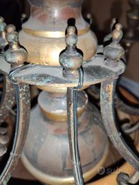 Lampadario antico in legno e metallo Anni 30