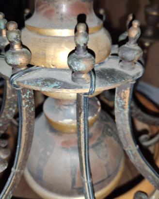 Lampadario antico in legno e metallo Anni 30