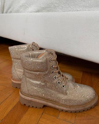 Anfibi - scarponi - donna beige con strass – n. 38