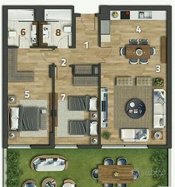 Trilocale di 85 mq con giardino privato e garage