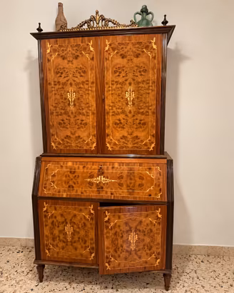 Mobile secrétaire vintage in radica con intarsi