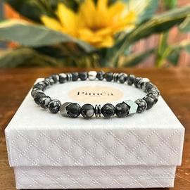 Bracciale uomo pietre grigie 6mm, ematite