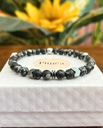 Bracciale uomo pietre grigie 6mm, ematite