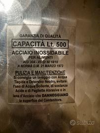 botte in acciaio per il vino 500 litri