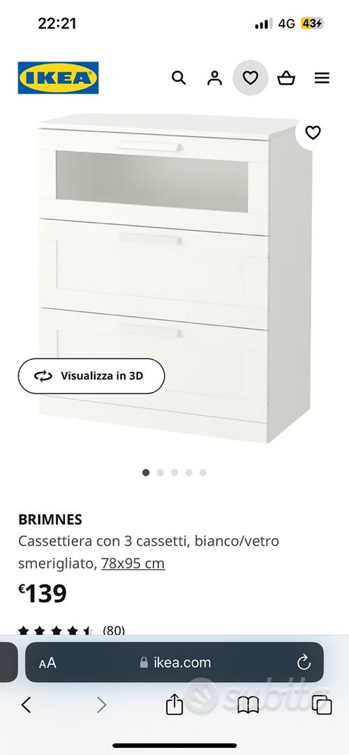 BRIMNES Cassettiera con 3 cassetti, bianco, vetro smerigliato, 78x95 cm -  IKEA Italia