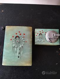 Set porta sigari con accendino in onice vintage 