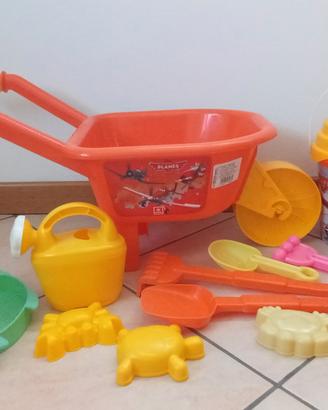 set spiaggia carriola secchiello palette formine 