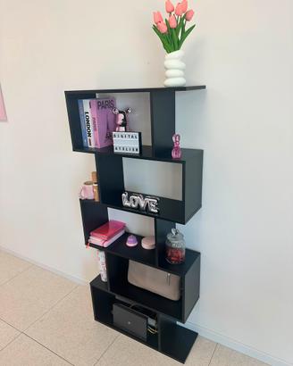 Libreria moderna nera design geometrico a vani