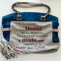 Borsa Le Pandorine grande tela blu con scritta