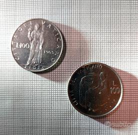 Lotto 2 monete da 100 lire Vaticano 1981 1963 