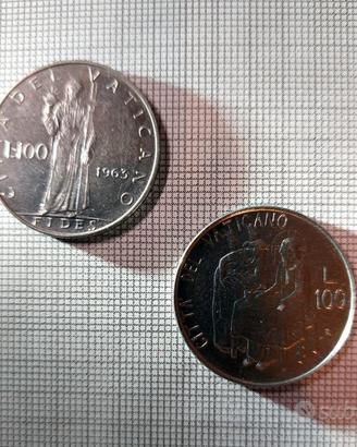 Lotto 2 monete da 100 lire Vaticano 1981 1963 