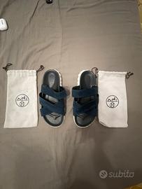 Sandali Hermès Originali Blu in Camoscio