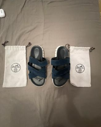 Sandali Hermès Originali Blu in Camoscio