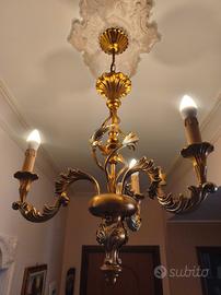 Lampadario classico foglia oro/argento 3 luci 