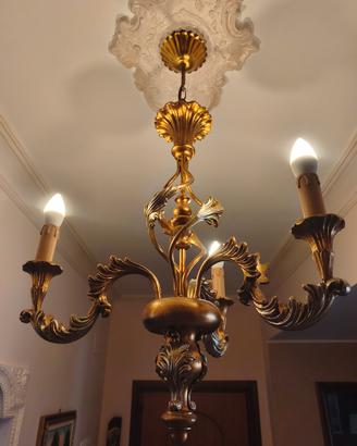 Lampadario classico foglia oro/argento 3 luci 