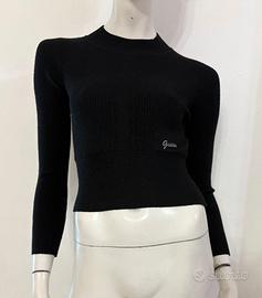 GUESS Maglia maglioncino crop nero lurex