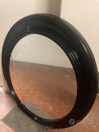 Specchio rotondo.vetro decorato e cornice legno