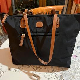 BRIC'S borsa donna, nera, finiture in pelle color
