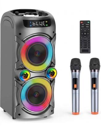 Cassa Bluetooth 2 Microfoni Karaoke Festa Led Rgb