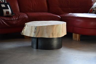 Tavolo da divano in cirmolo secolare e ferro