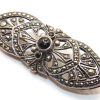 Spilla Art Deco argento marcasite onice